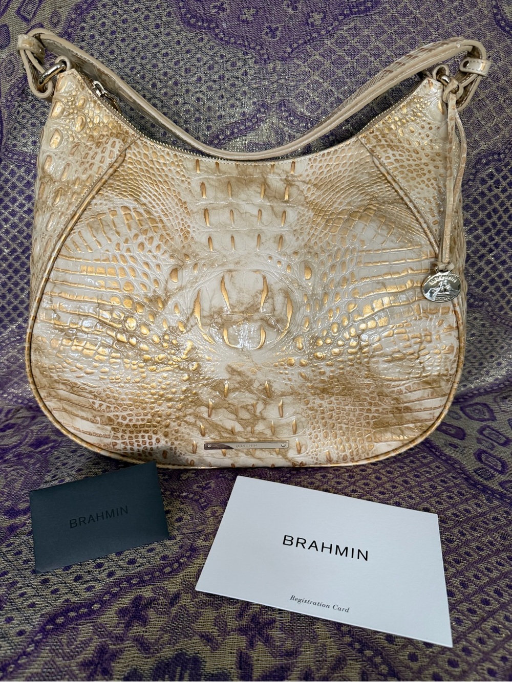 RARE NWT Deadstock Brahmin Amira Hobo White Tortoise Melbourne Croc Leather